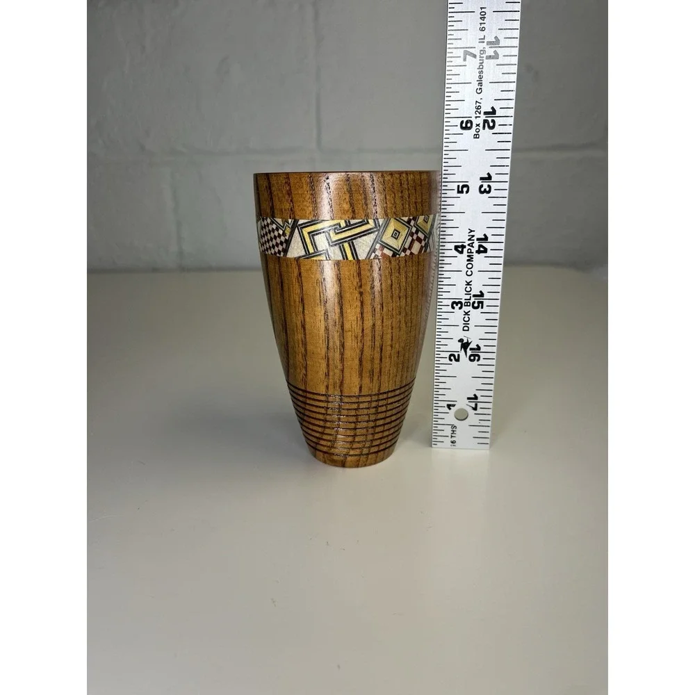 Yosegi Karakuri Gimmick Japanese Hakone Yosegi Cup Drink Wood Marquetry Inlaid‎